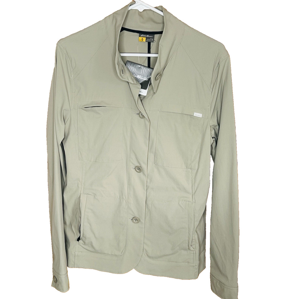 Eddie Bauer Women's Jacket Size 12T Tall Khaki Nylon Stretch Travel Hike NWT
